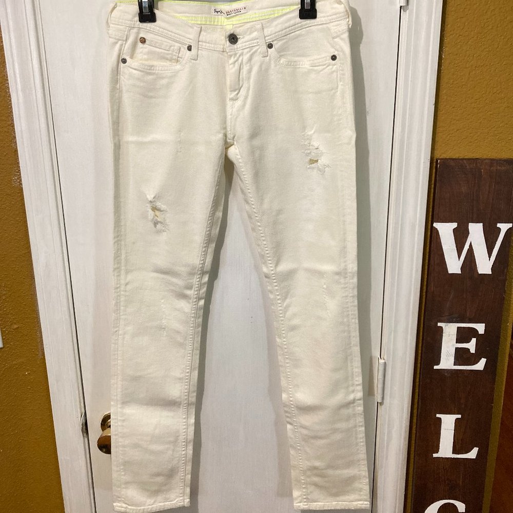 NEW Pepe Jeans London women's size 30 beige distressed slim stretch jeans NWOT